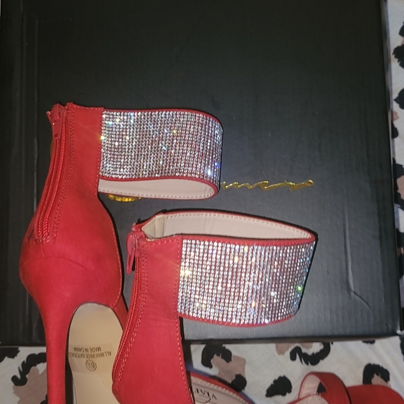 Cleo Red Suede Stiletto w/rhinestone strap. - Picture 4 of 6